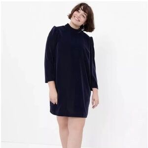 Gap Navy Recycled Puff Sleeve Mock Neck Elegant Navy Velvet Dress